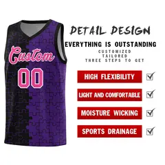 Black Purple Puzzle Pattern Splid Basketball Kits 2