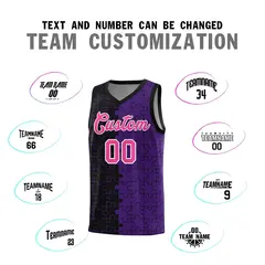 Black Purple Puzzle Pattern Splid Basketball Kits 4