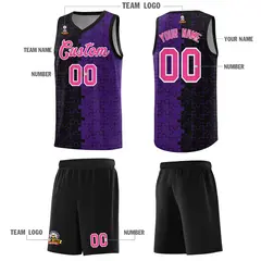 Black Purple Puzzle Pattern Splid Basketball Kits 5