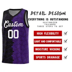 Black Purple Puzzle Pattern Splid Basketball Kits 2