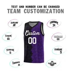 Black Purple Puzzle Pattern Splid Basketball Kits 4