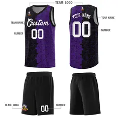 Black Purple Puzzle Pattern Splid Basketball Kits 5