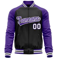 Black Purple Raglan Full-Zip Letterman Baseball Jacket 5
