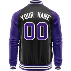 Black Purple Raglan Full-Zip Letterman Baseball Jacket 6