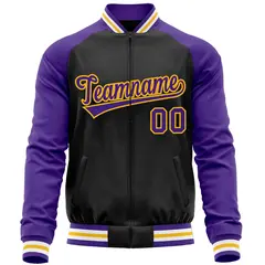 Black Purple Raglan Full-Zip Letterman Baseball Jacket 5
