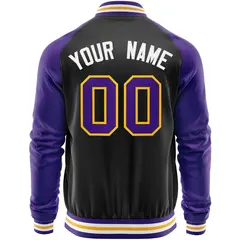 Black Purple Raglan Full-Zip Letterman Baseball Jacket 6