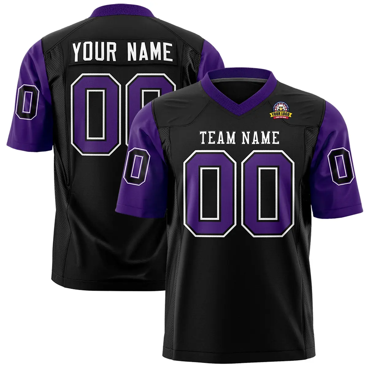 Black Purple Raglan Sleeves Authentic Football Jersey