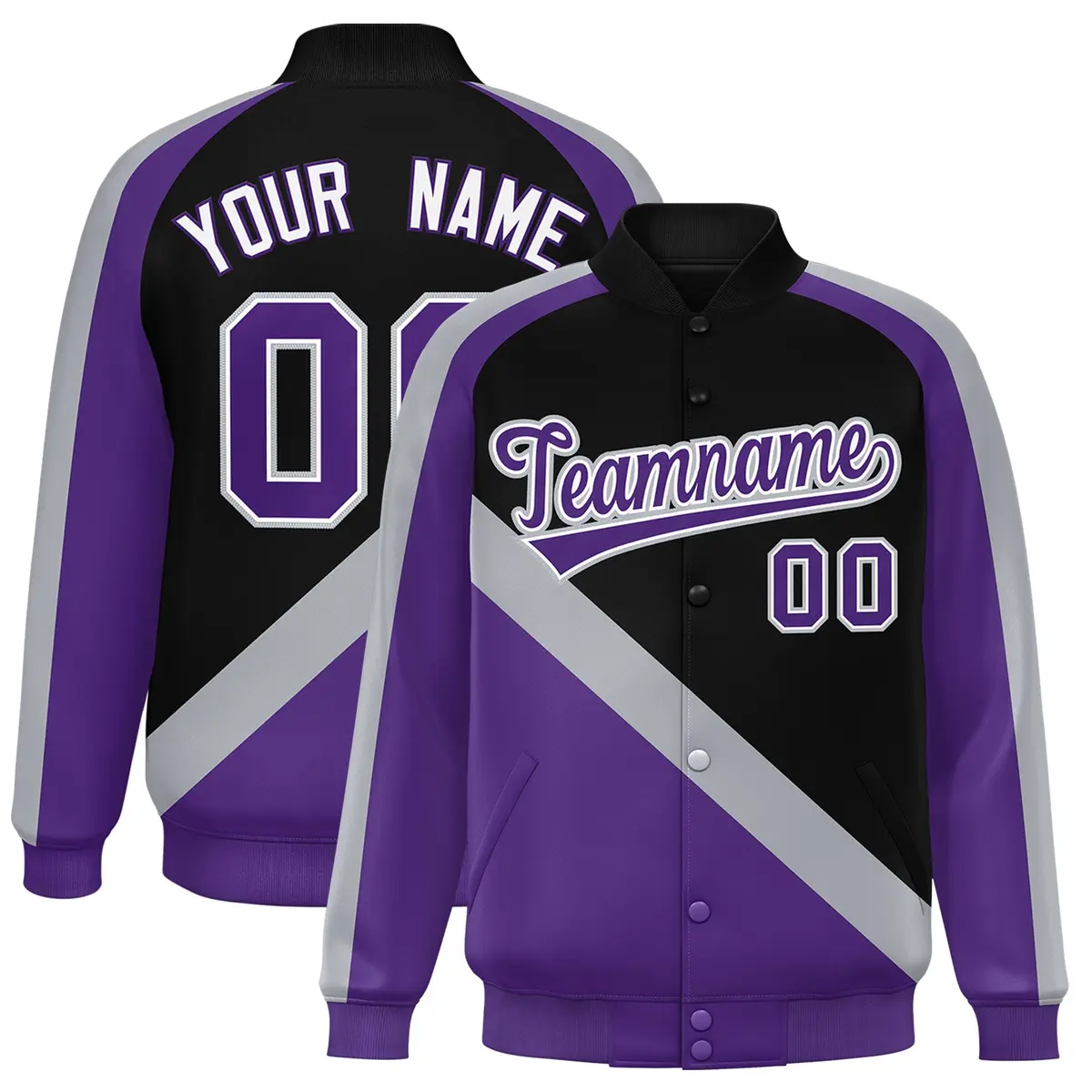 Black Purple Raglan Varsity Letterman Baseball Jacket