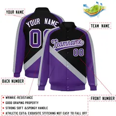 Black Purple Raglan Varsity Letterman Baseball Jacket 2