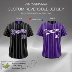 Black Purple Reversible Stripe Baseball Jersey 2