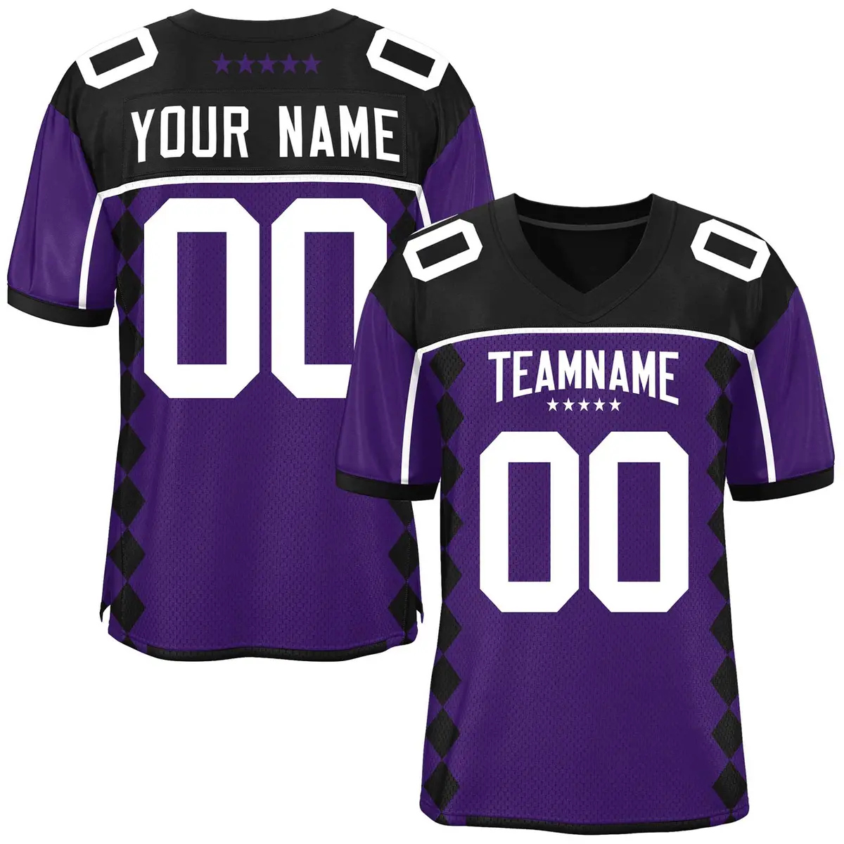Black Purple Side Blocks Raglan Sleeves Football Jersey