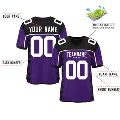 Black Purple Side Blocks Raglan Sleeves Football Jersey 2