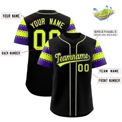Black Purple Sleeve Flag Lace Baseball Jersey 2