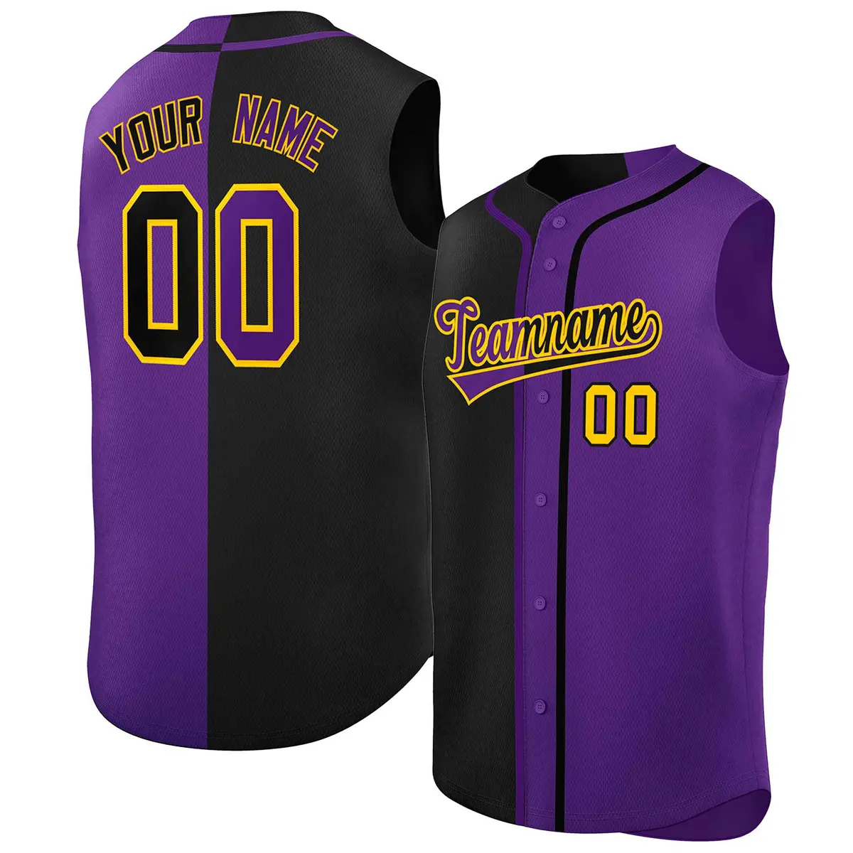 Black Purple Split-Design Sleeveless Baseball Jersey