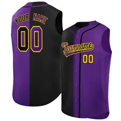 Black Purple Split-Design Sleeveless Baseball Jersey