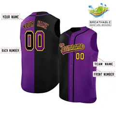Black Purple Split-Design Sleeveless Baseball Jersey 2