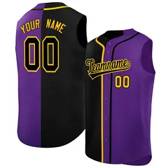 Black Purple Split-Design Sleeveless Baseball Jersey 1