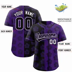 Black Purple Split Flower Graffiti Authentic Baseball Jersey 2