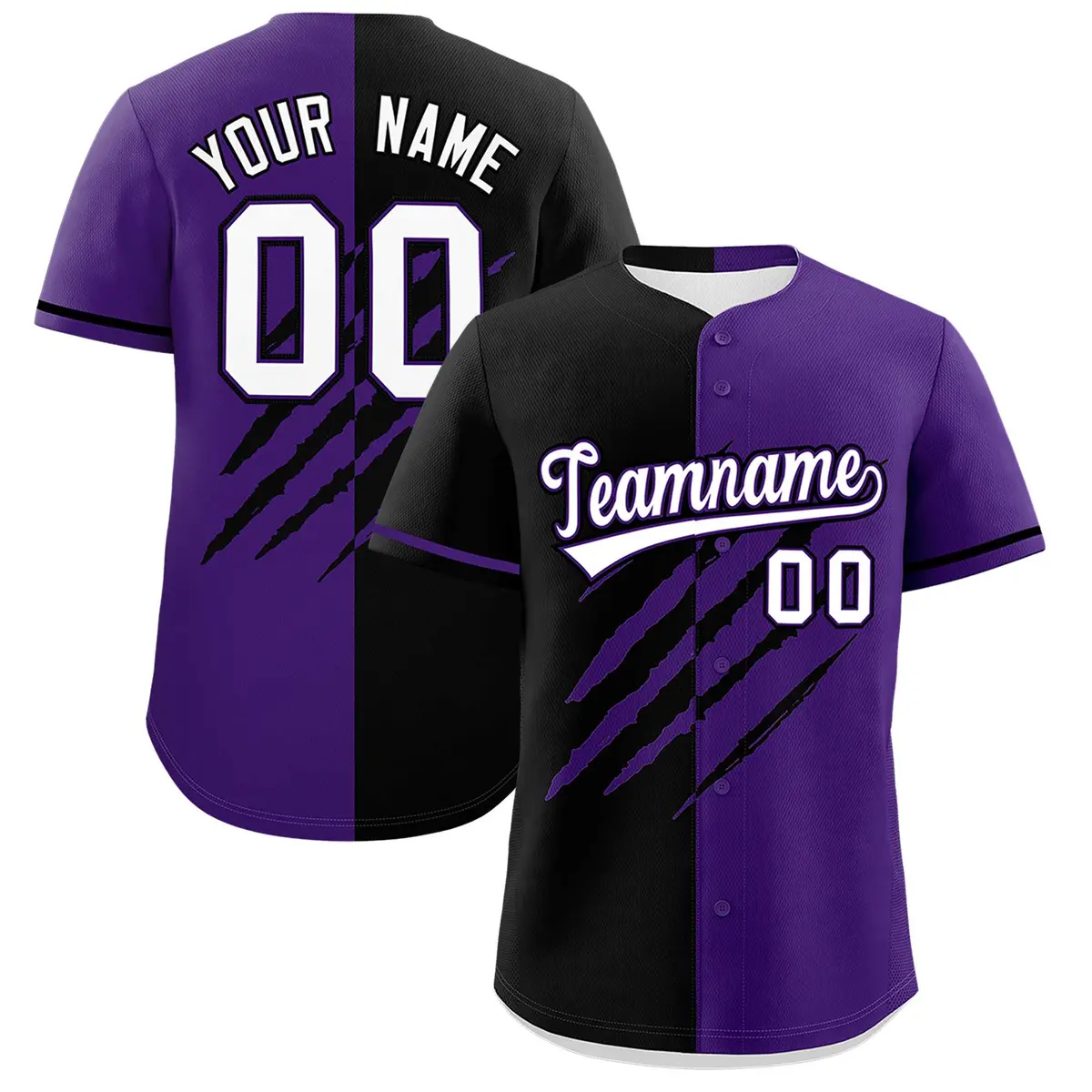 Black Purple Split Tiger Claw Scratch Baseball Jersey