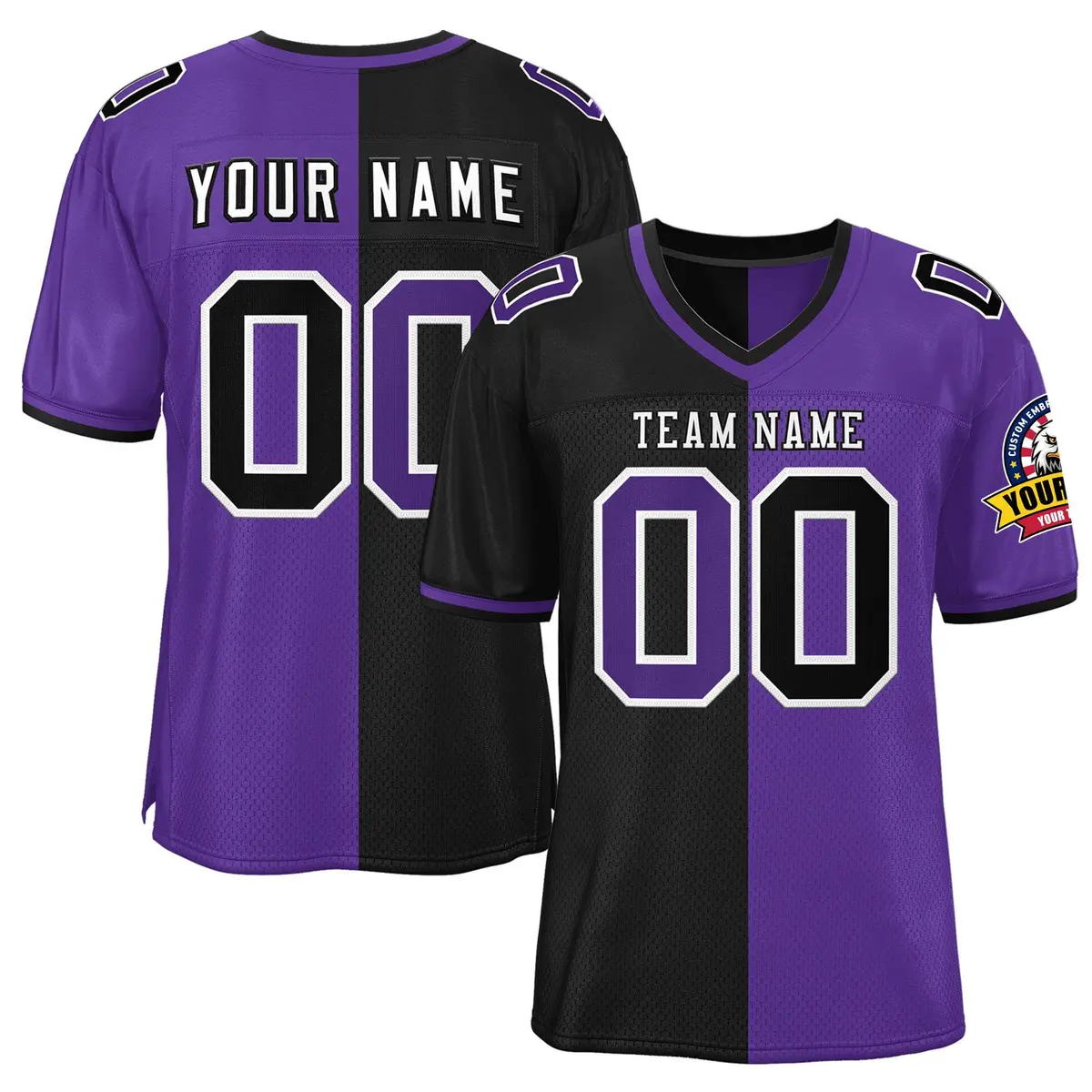 Black Purple Split Two Tone Authentic Football Jersey