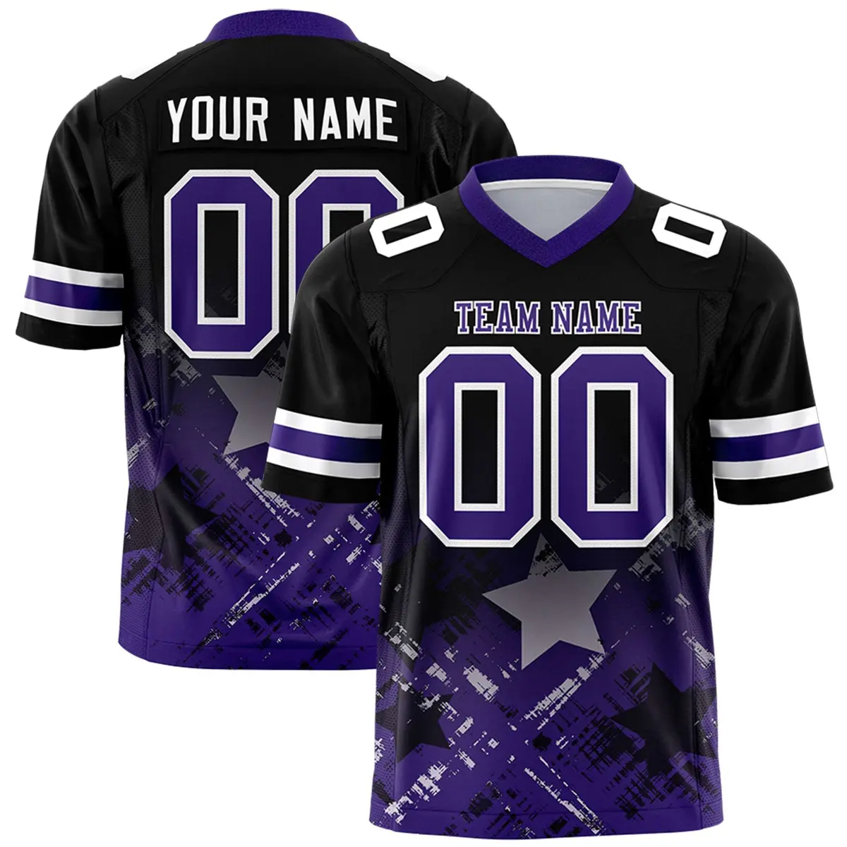 Black Purple Star Gradient Flag Football Jersey