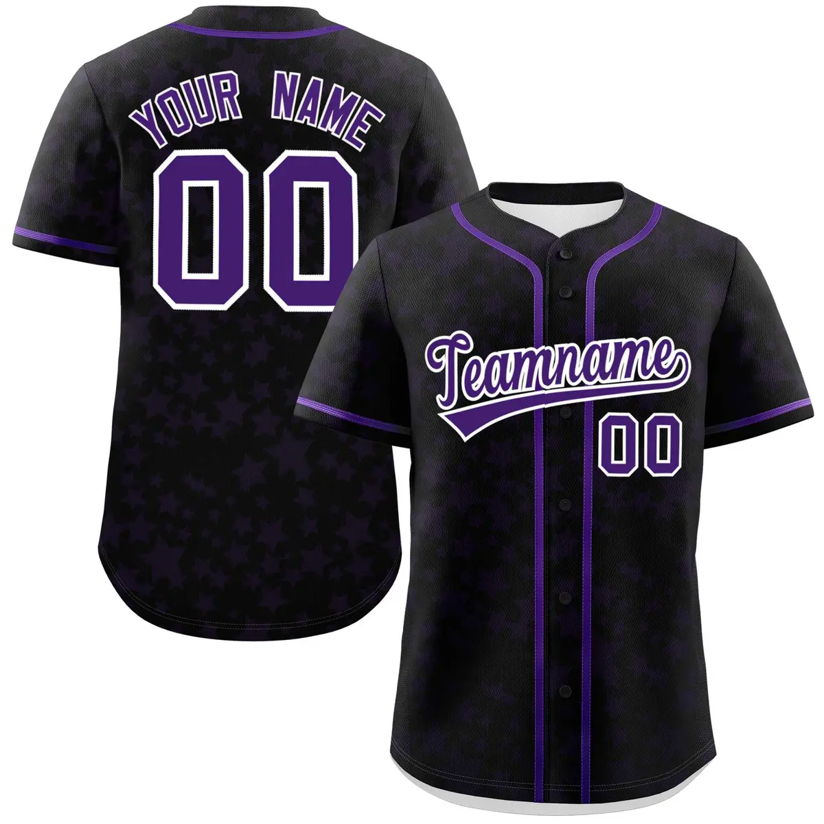 Black Purple Star Graffiti Pattern Authentic Baseball Jersey