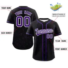 Black Purple Star Graffiti Pattern Authentic Baseball Jersey 2
