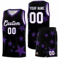 Black Purple Star Print Graffiti Basketball Jersey Sets 1