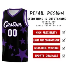 Black Purple Star Print Graffiti Basketball Jersey Sets 2