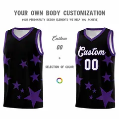 Black Purple Star Print Graffiti Basketball Jersey Sets 3