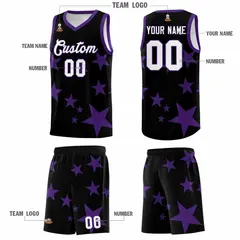 Black Purple Star Print Graffiti Basketball Jersey Sets 5