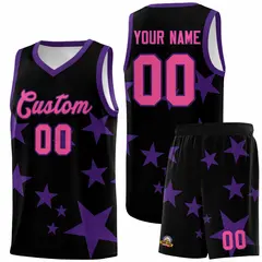 Black Purple Star Print Graffiti Basketball Jersey Sets 1