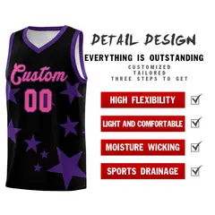 Black Purple Star Print Graffiti Basketball Jersey Sets 2