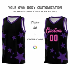 Black Purple Star Print Graffiti Basketball Jersey Sets 3
