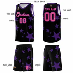 Black Purple Star Print Graffiti Basketball Jersey Sets 5