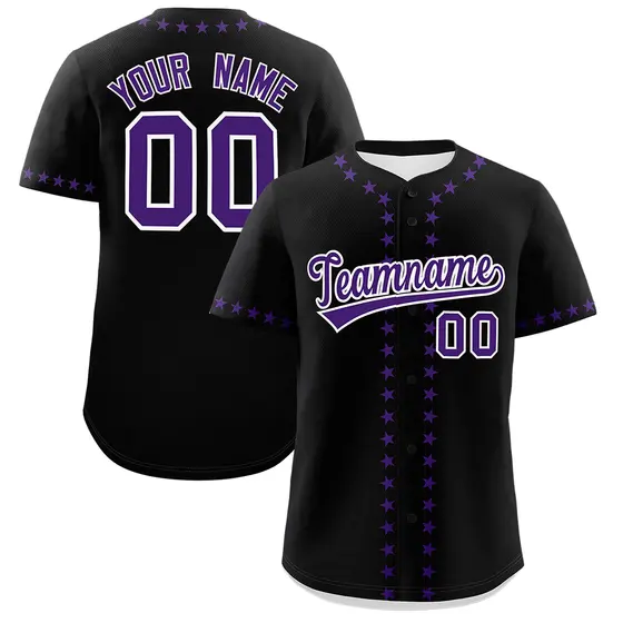 Black Purple Star Ribbing Authentic Baseball Jersey