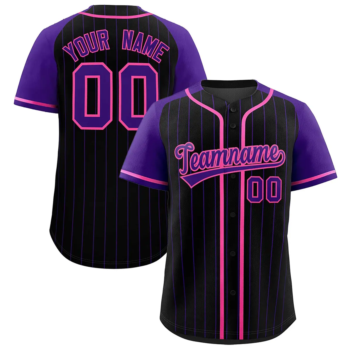 Black Purple Stripe Raglan Sleeves Fashion Baseball Jersey