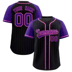 Black Purple Stripe Raglan Sleeves Fashion Baseball Jersey
