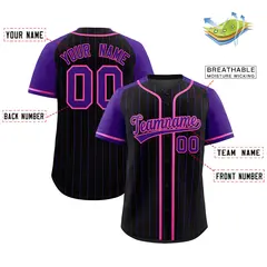 Black Purple Stripe Raglan Sleeves Fashion Baseball Jersey 2