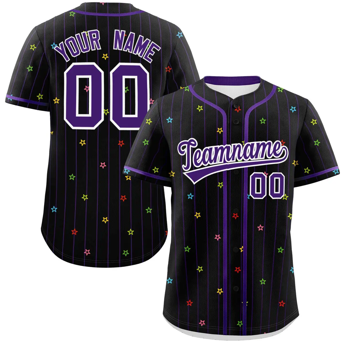 Black Purple Stripe Star Pattern Baseball Jersey