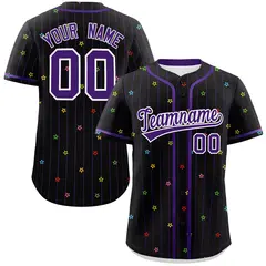 Black Purple Stripe Star Pattern Baseball Jersey