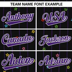 Black Purple Stripe Star Pattern Baseball Jersey 3
