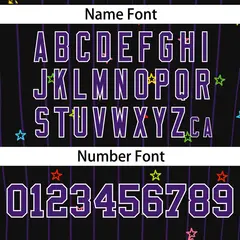 Black Purple Stripe Star Pattern Baseball Jersey 4