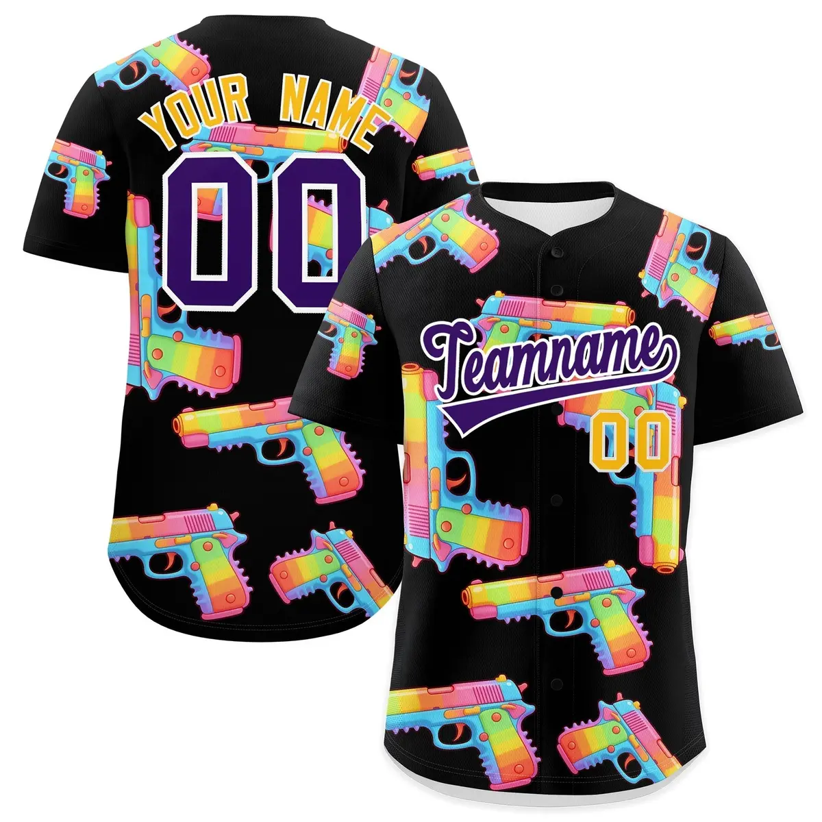 Black Purple Sugar-Coated Firepower Graffiti Baseball Jersey