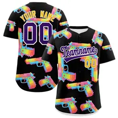 Black Purple Sugar-Coated Firepower Graffiti Baseball Jersey 1