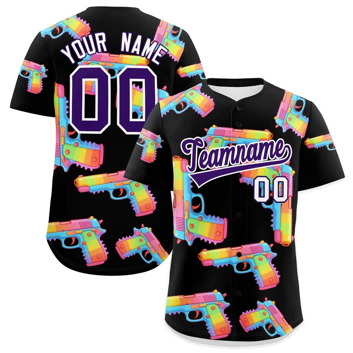 Black Purple Sugar-Coated Firepower Graffiti Baseball Jersey