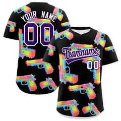 Black Purple Sugar-Coated Firepower Graffiti Baseball Jersey 1