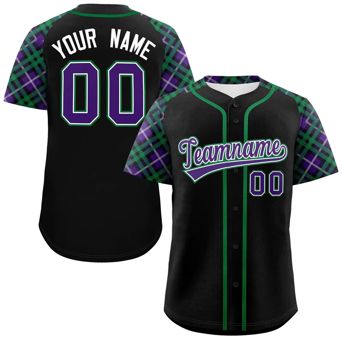 Black Purple-Teal Raglan Sleeves Authentic Baseball Jersey