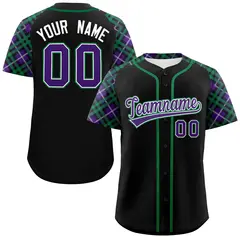 Black Purple-Teal Raglan Sleeves Authentic Baseball Jersey 1