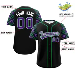 Black Purple-Teal Raglan Sleeves Authentic Baseball Jersey 2